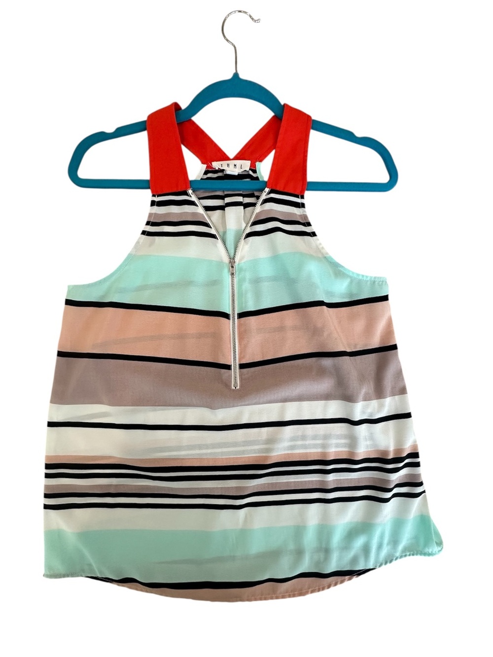 THML Women's Sleeveless Zip-Up Striped Blouse Multicolor Size M